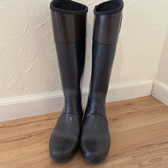 Hunter Womens 6 Regent Carlyle ColorBlock Tall Gloss Rain Boots Black Brown Snow - Picture 7 of 12